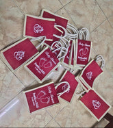 Jute Bags for Return Gift, Thamboolam Bags, Wedding Gift, Baby Shower Gifts, Baby's Feet Printed With Name And Date Printed Jute Bags